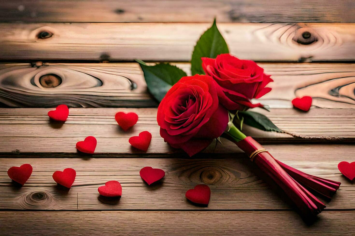 red roses on a wooden background. AI-Generated photo