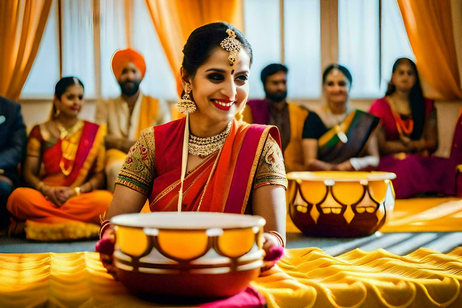 indio Boda fotografía en nuevo York ciudad. generado por ai foto