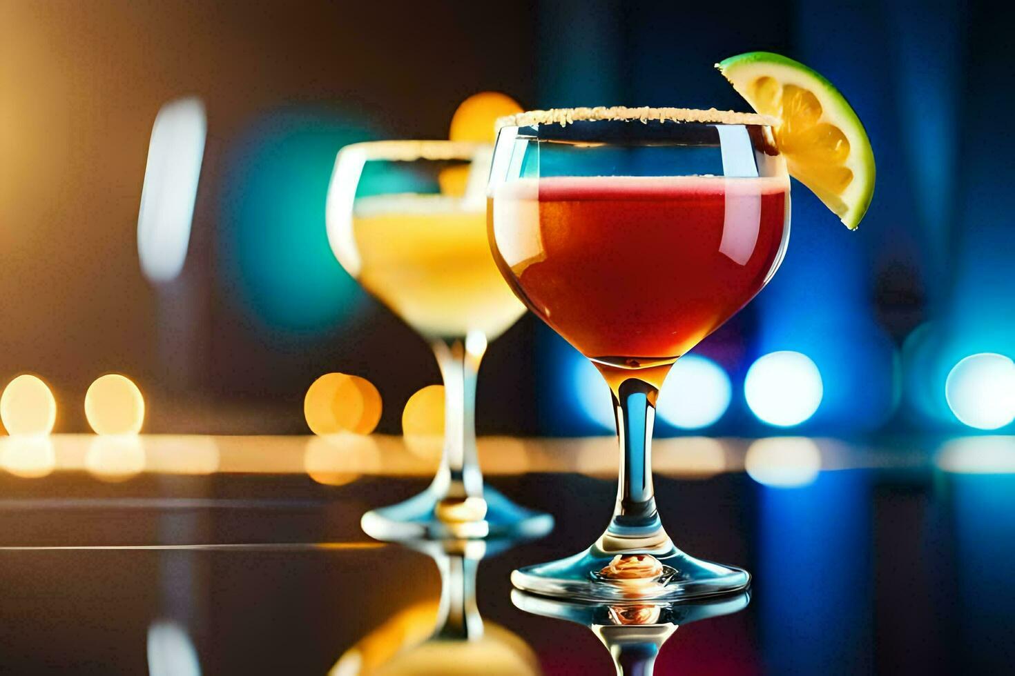 two glasses of cocktails with a lime slice. AI-Generated photo