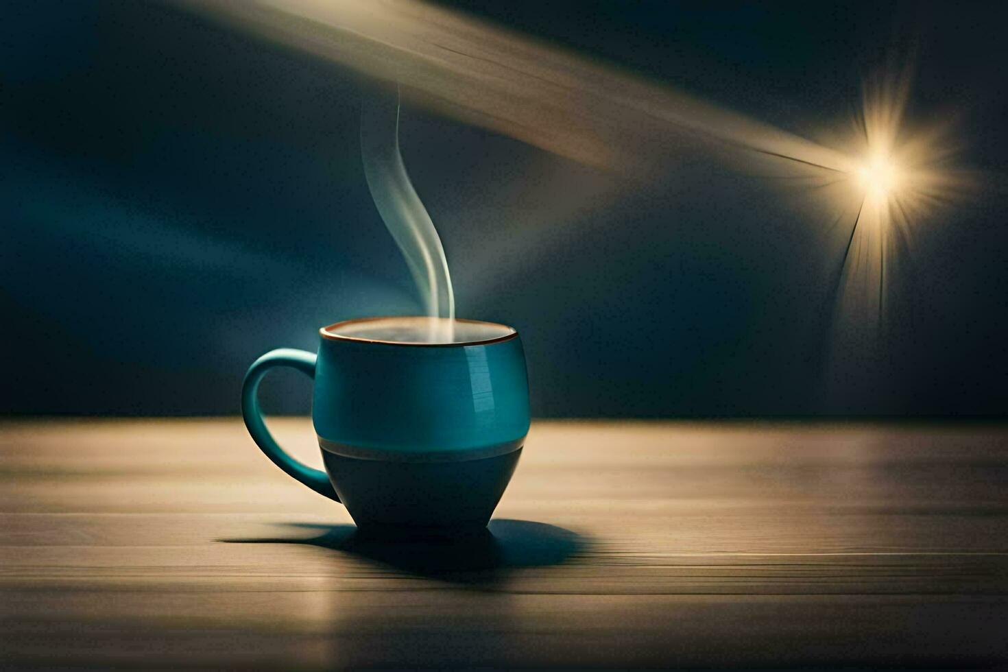a cup of coffee on a table with a bright light. AI-Generated photo