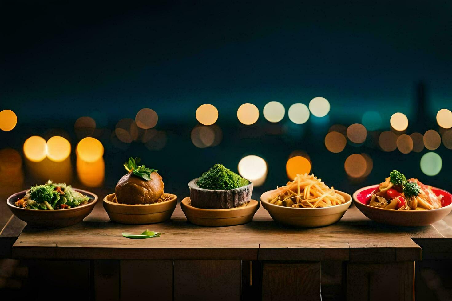 a table with bowls of food on it. AI-Generated photo