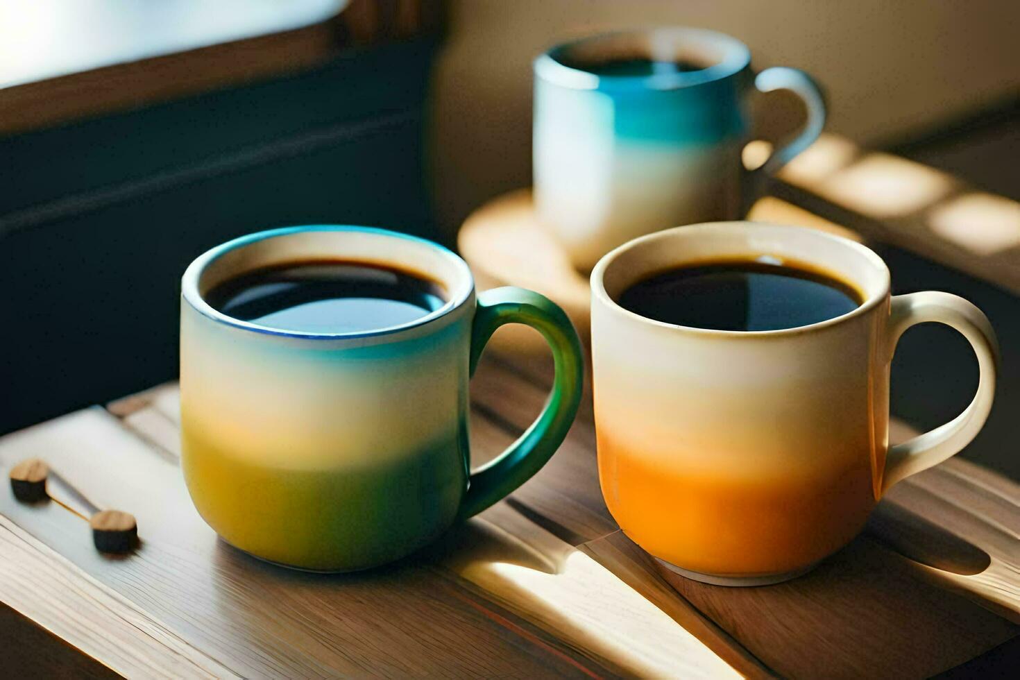two coffee cups on a table. AI-Generated photo