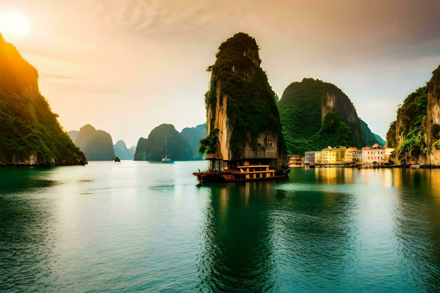 the beautiful scenery of halong bay. AI-Generated photo