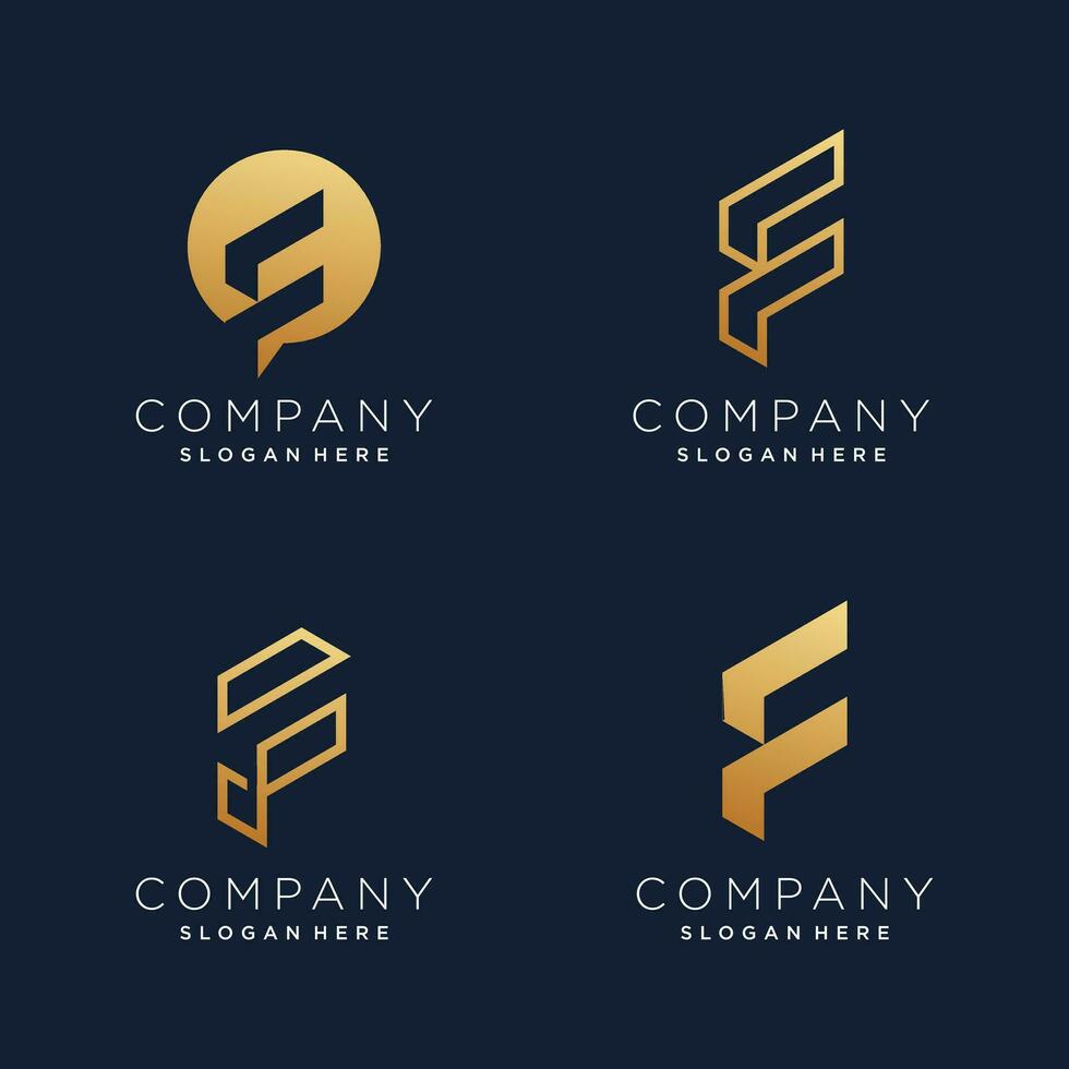 Letter F logo design element vector collection with golden concept