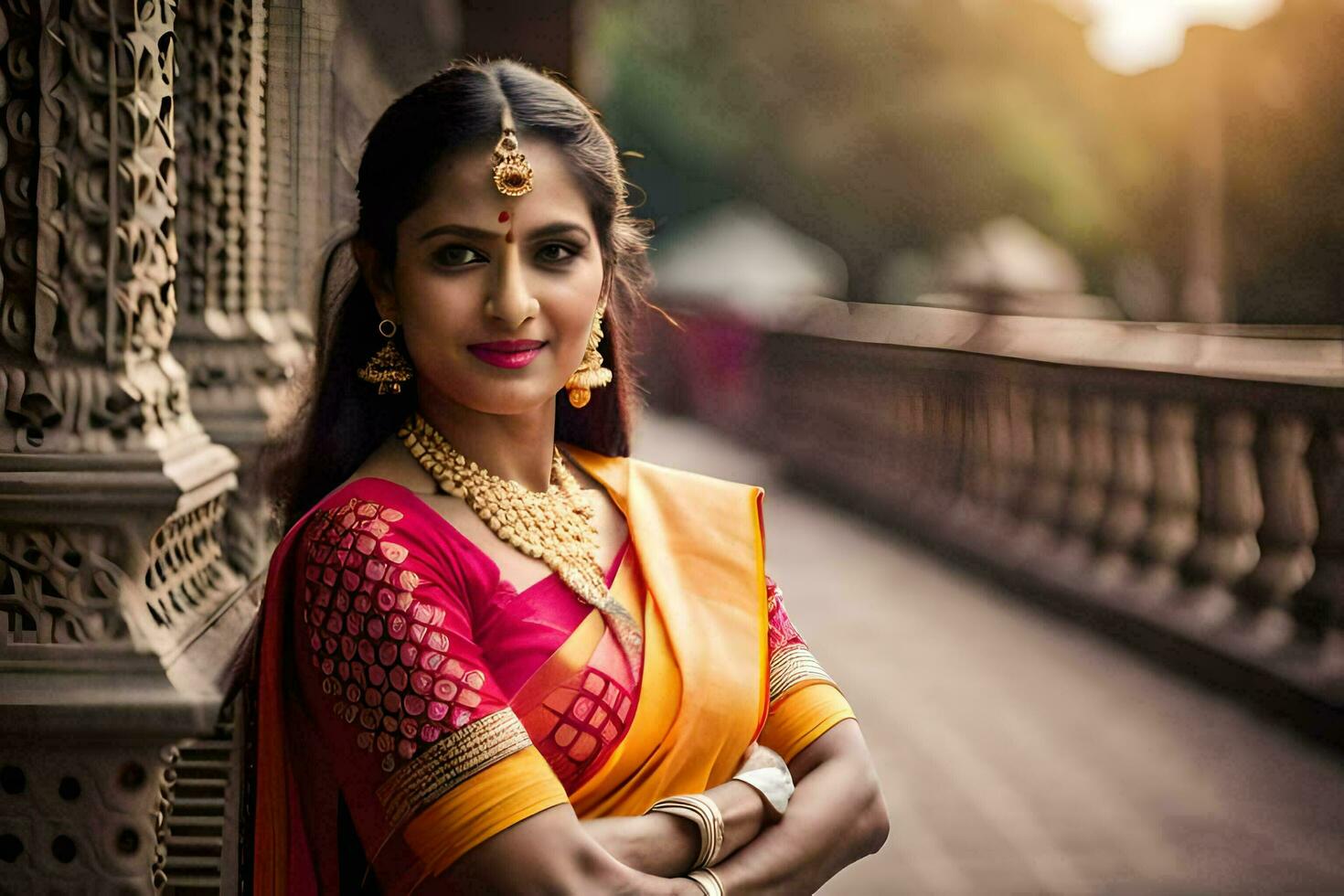 a beautiful indian woman in a sari. AI-Generated photo