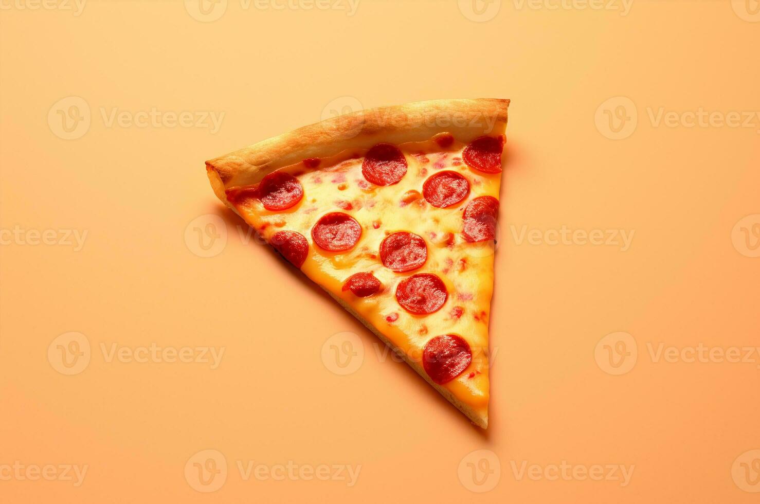 Minimalistic pizza slice. Peperoni. Italian fast food. Generative Ai photo