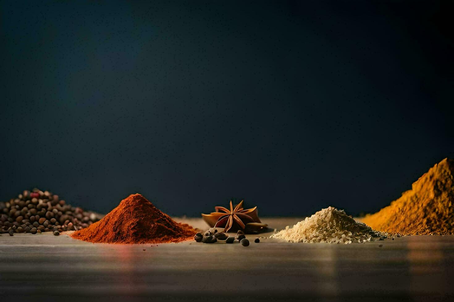 various spices and spices on a wooden table. AI-Generated photo