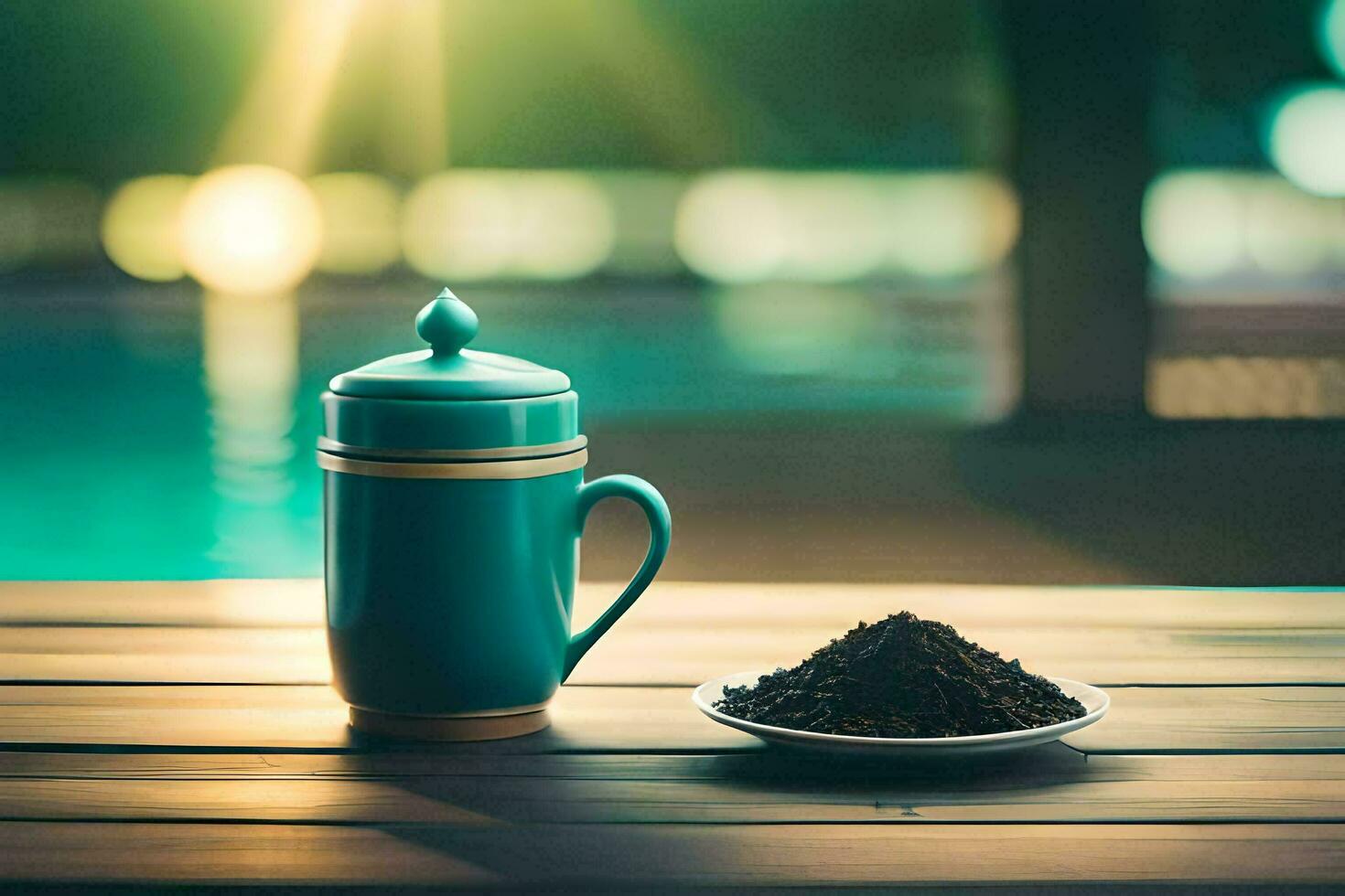coffee and a cup of tea on a wooden table. AI-Generated photo