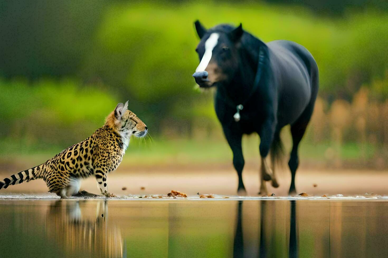 a horse and a cat walking next to each other. AI-Generated photo