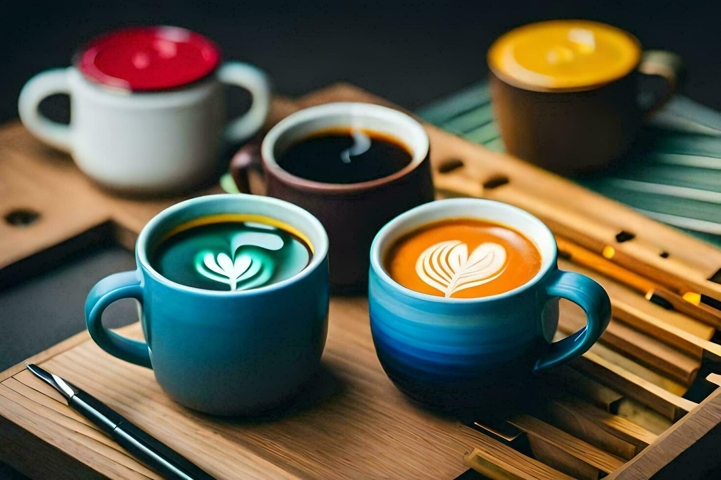 coffee cups with different designs on them. AI-Generated photo