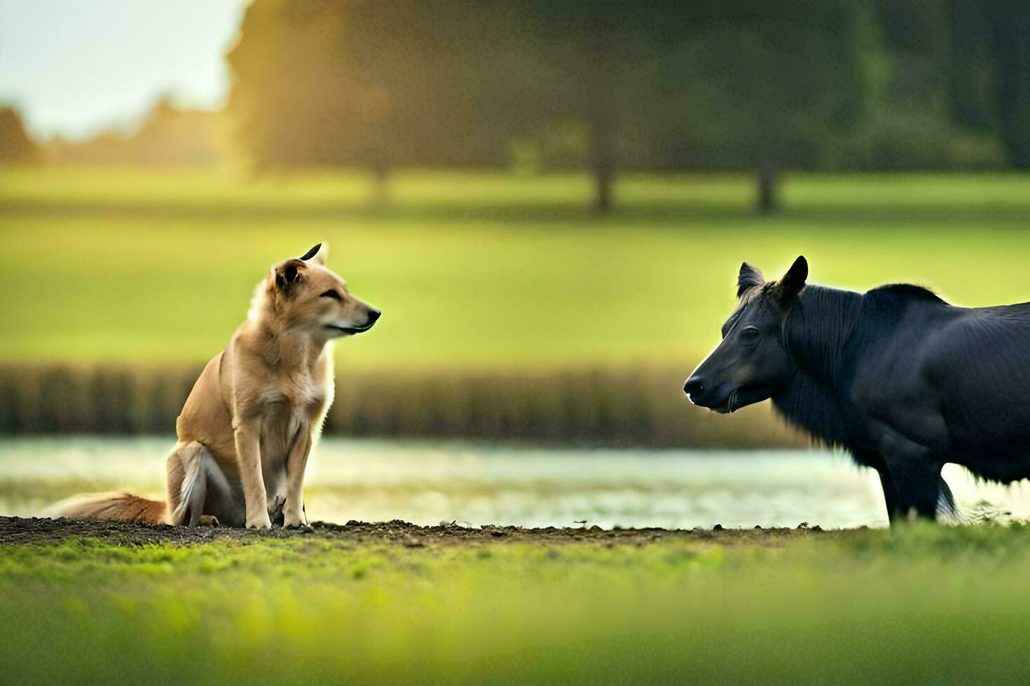 a dog and a horse standing next to each other. AI-Generated photo