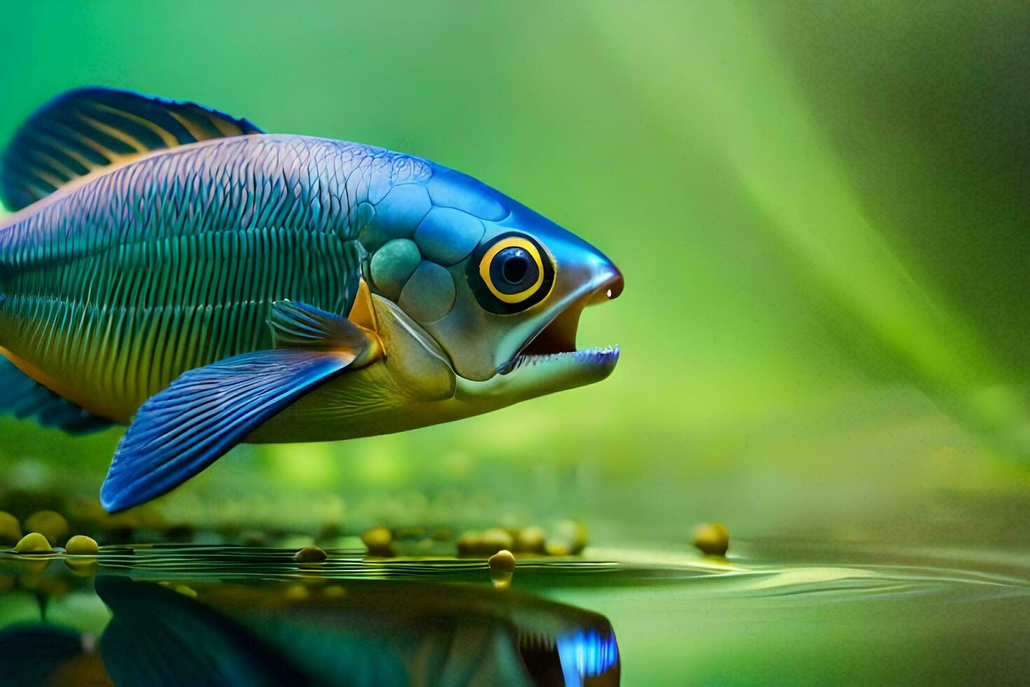 a fish with a big mouth is swimming in the water. AI-Generated photo