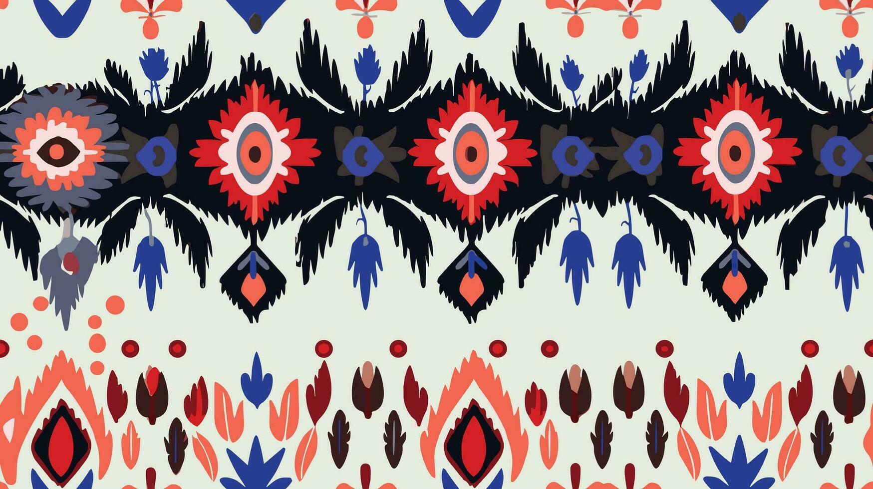 a colorful tribal pattern with a red, blue, and black background, vector