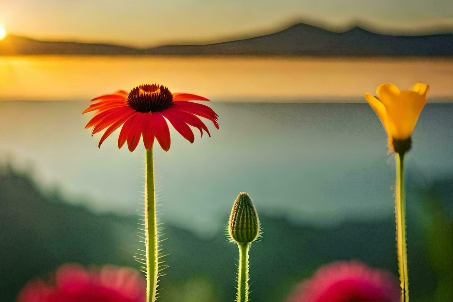 flowers, the sun, the mountains, the sea, the flowers, the flowers, the. AI-Generated photo