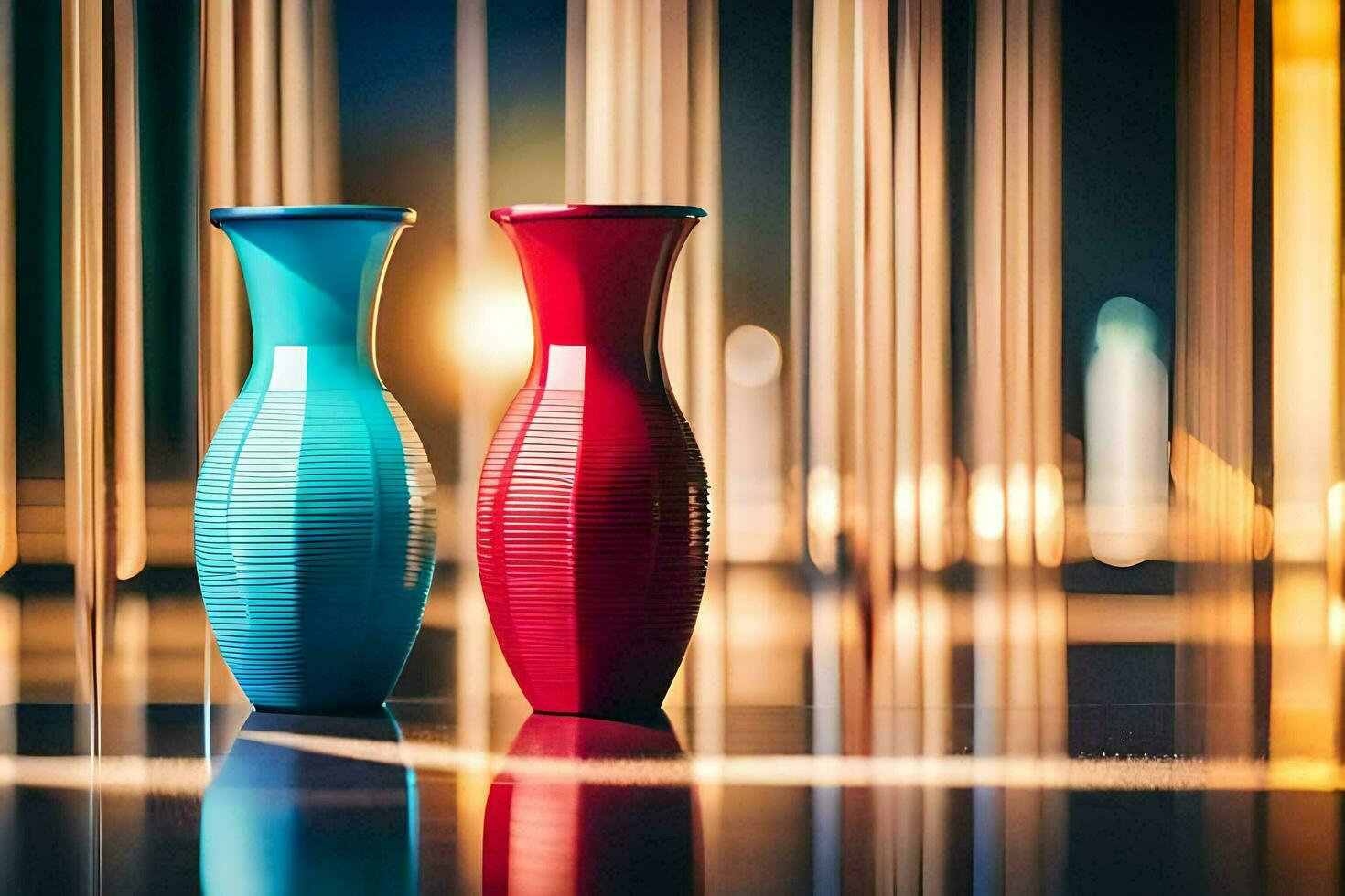 two vases are shown in front of a blurred background. AI-Generated photo