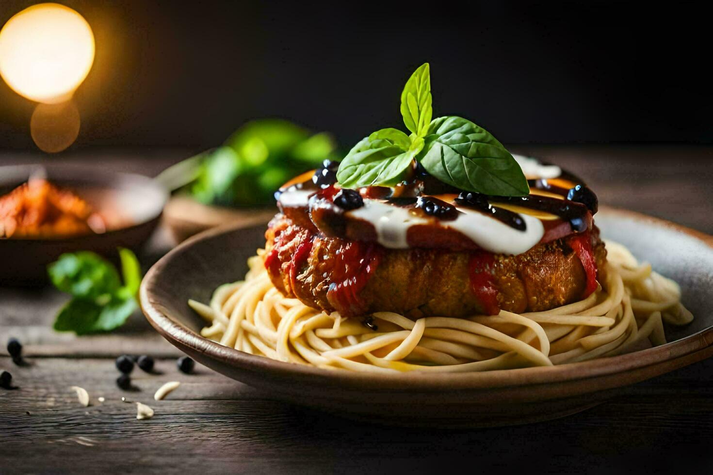 a plate of spaghetti with meatballs and sauce. AI-Generated photo