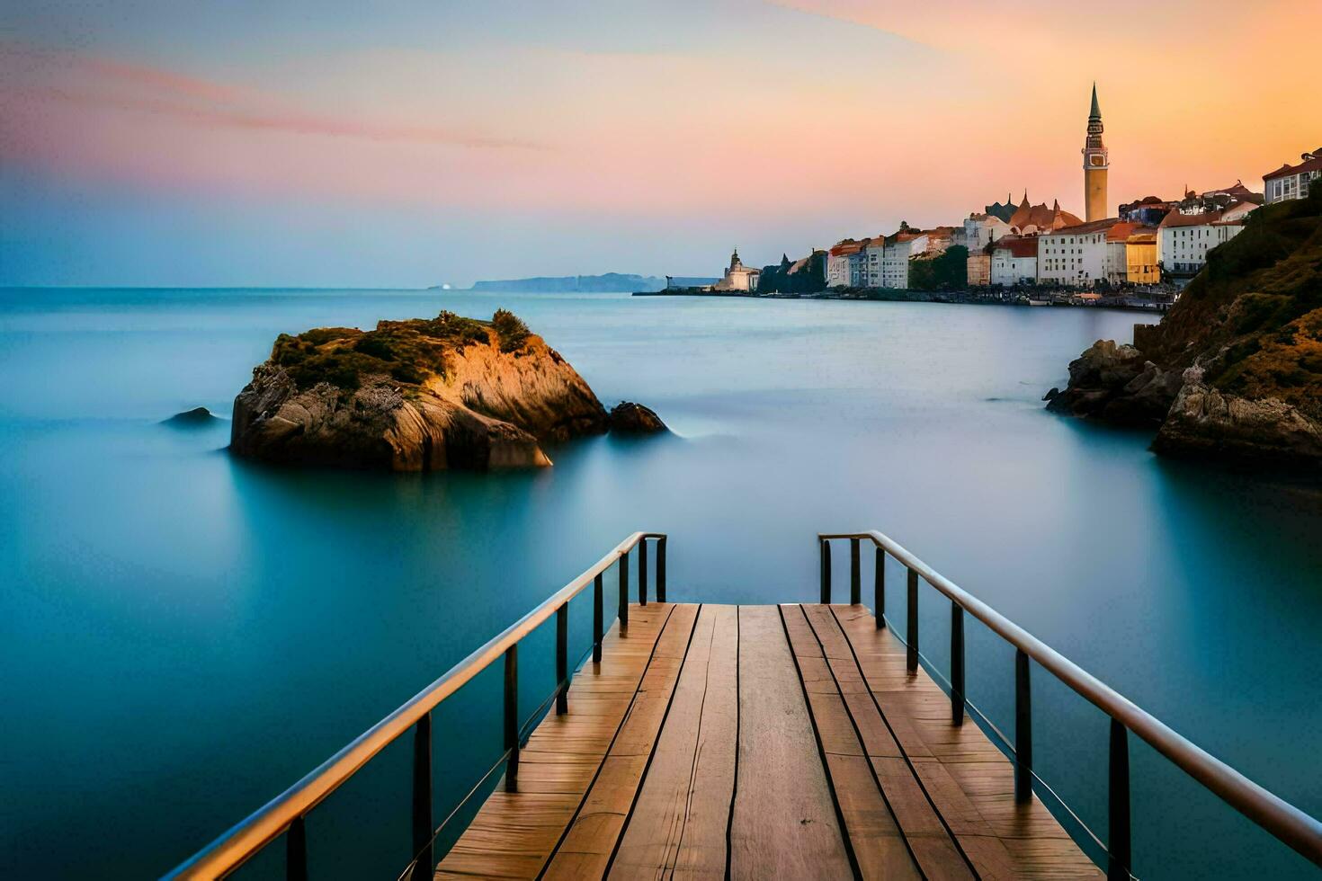 el muelle en rovinj, Croacia. generado por ai foto