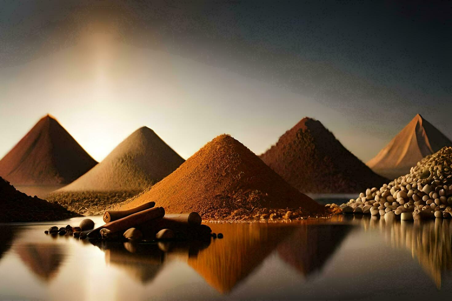 a group of different colored sand and rocks. AI-Generated photo