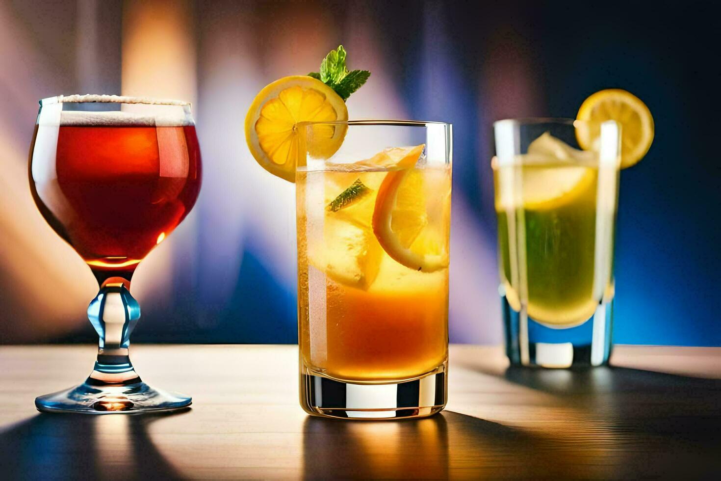 three different types of alcoholic drinks on a table. AIGenerated 30295467 Stock Photo at Vecteezy