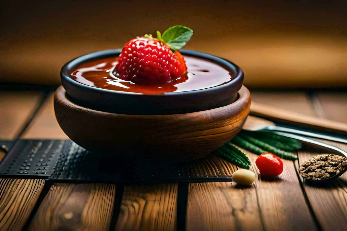 chocolate pudding in a bowl. AI-Generated photo