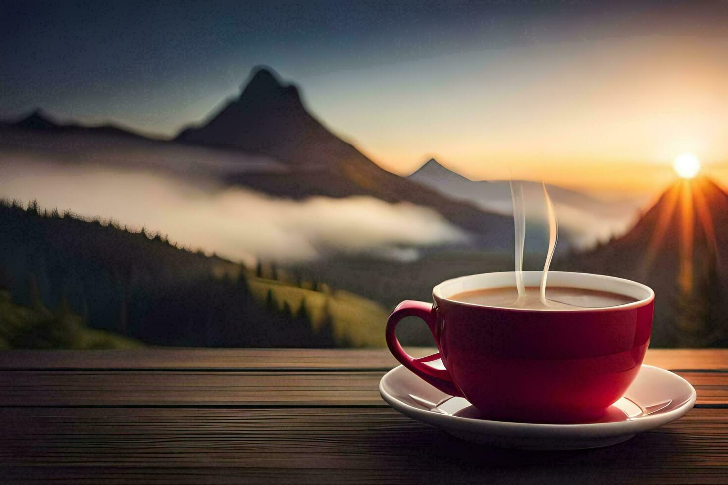 coffee, the sun, mountains, sunrise, hd wallpaper. AI-Generated photo