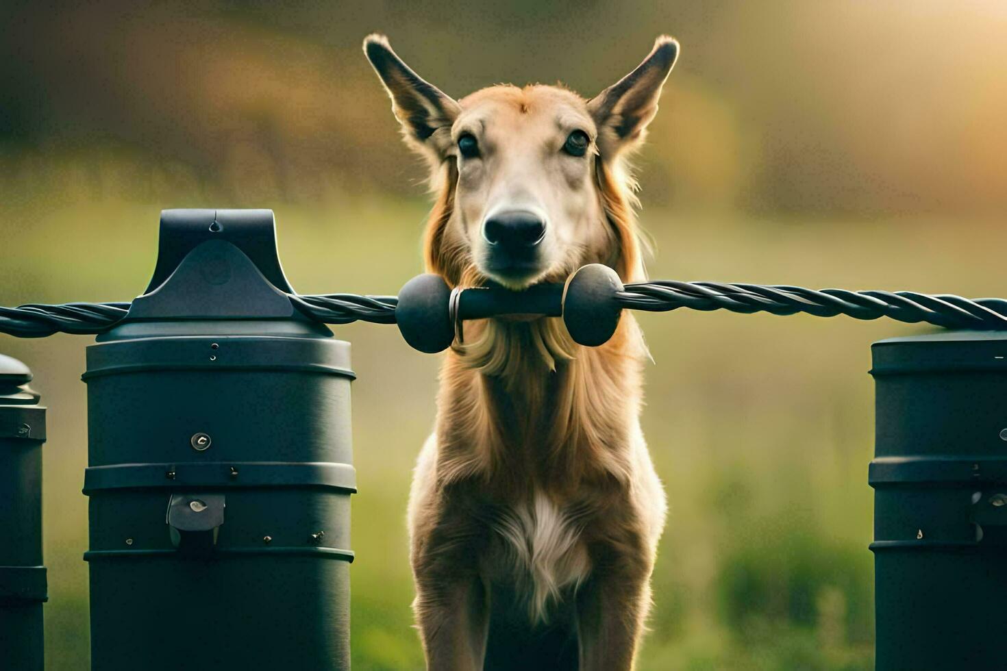 a dog is standing on top of a fence. AI-Generated photo