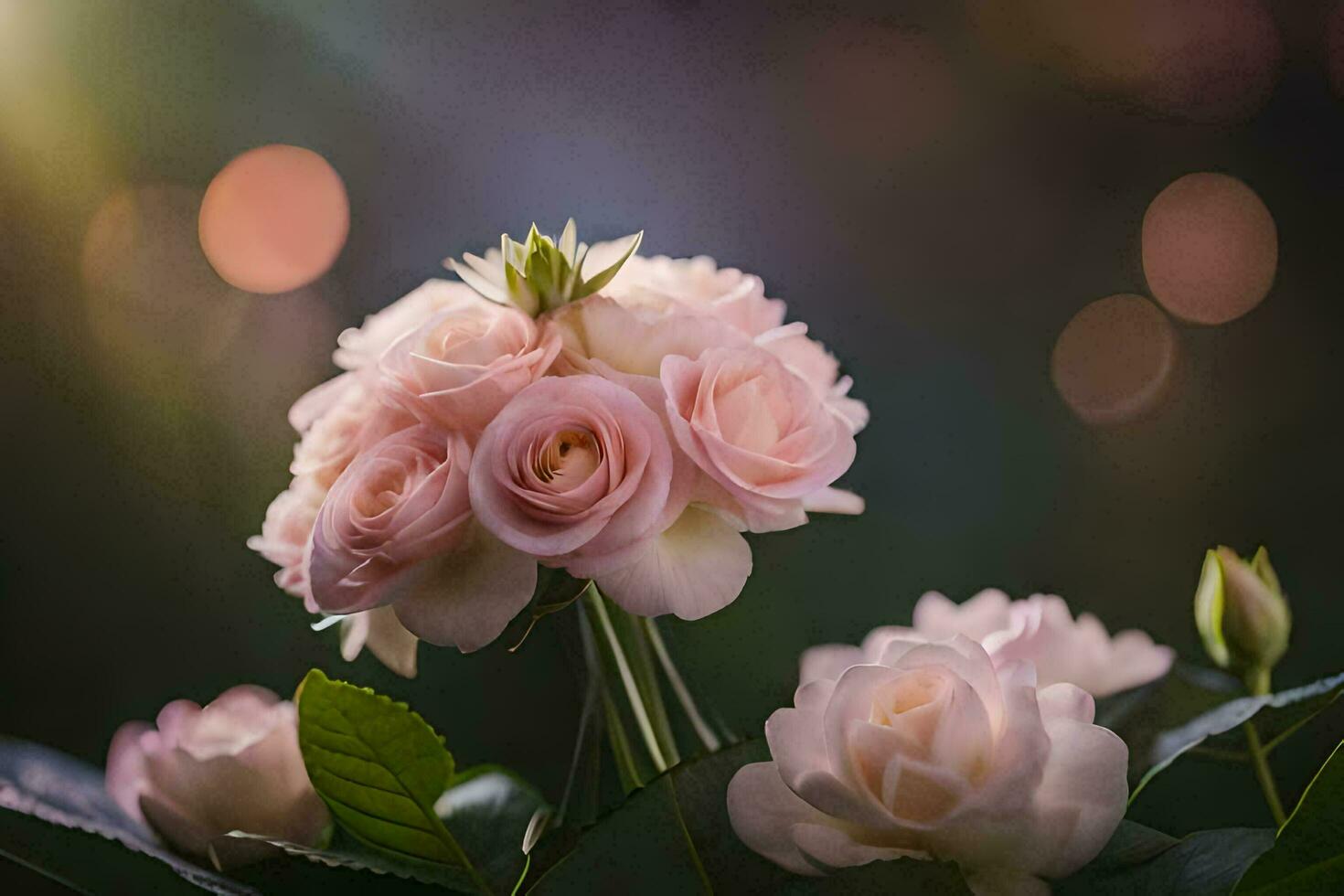 pink roses are in the sunlight with a blurry background. AI-Generated photo