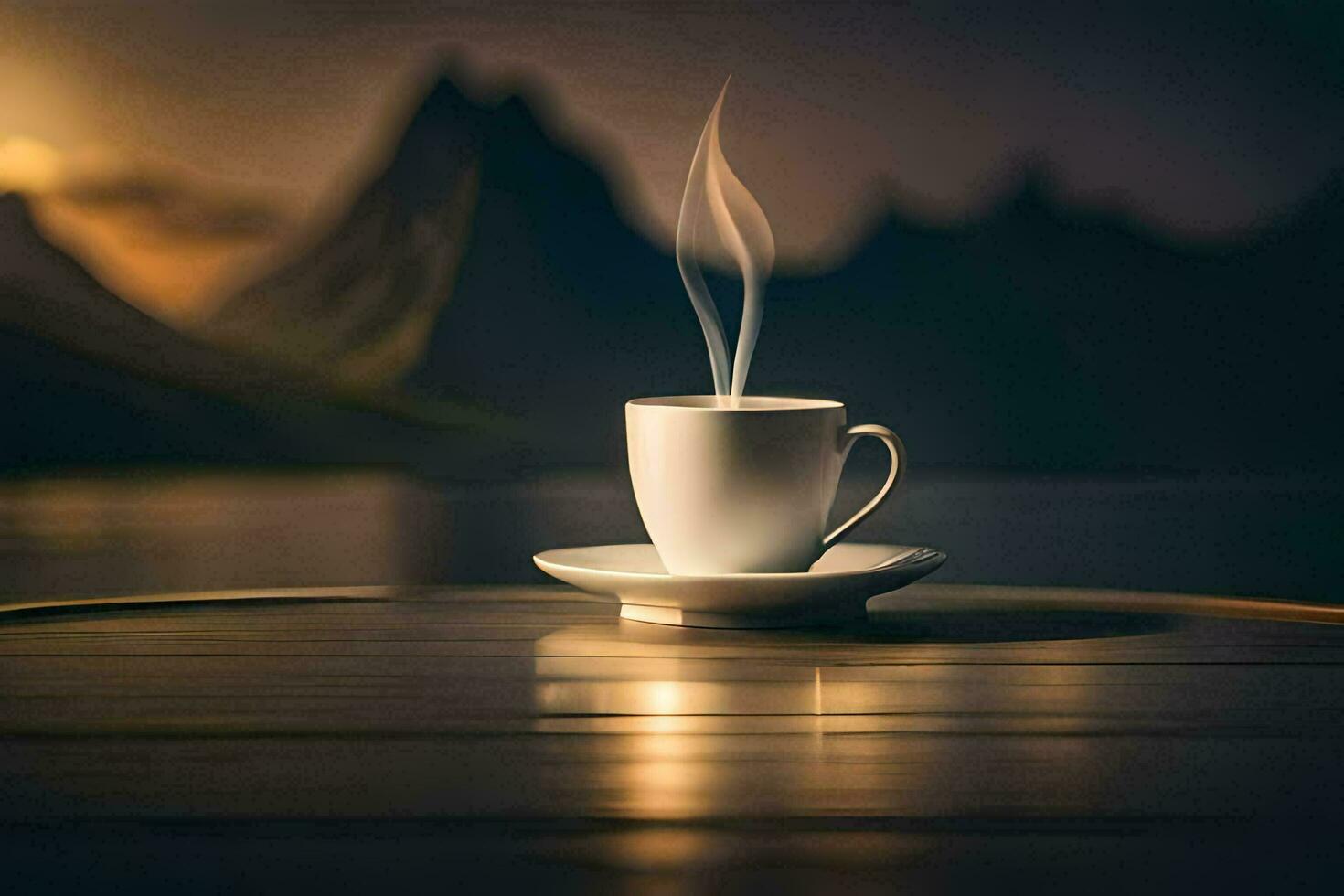 coffee cup, mountains, mountains, mountains, mountains, mountains, mountains, mountains, mountains. AI-Generated photo