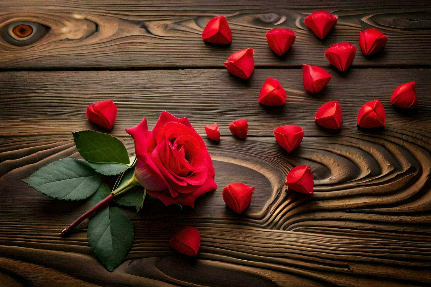 red roses on a wooden table. AI-Generated photo