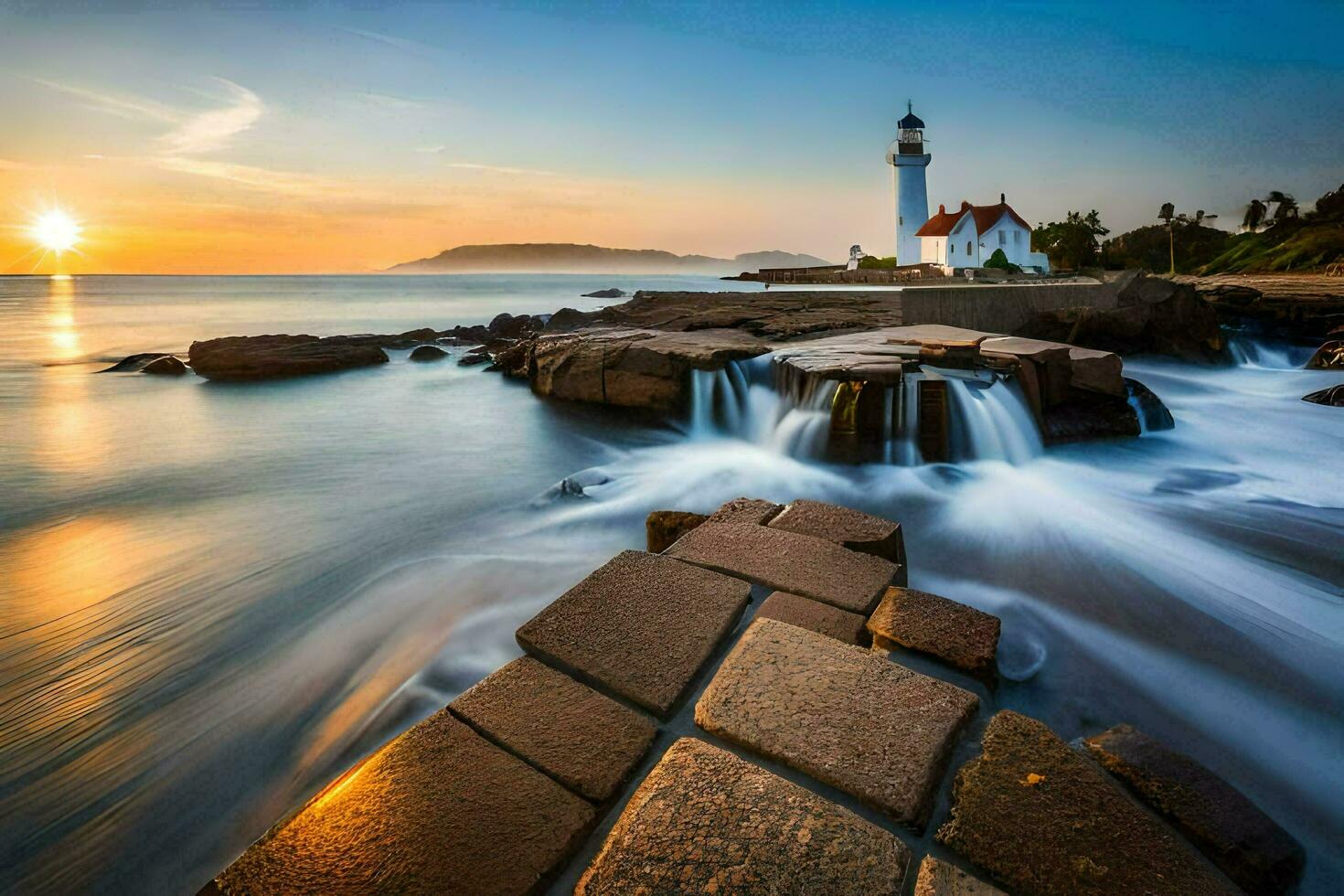 the lighthouse at sunset. AI-Generated photo