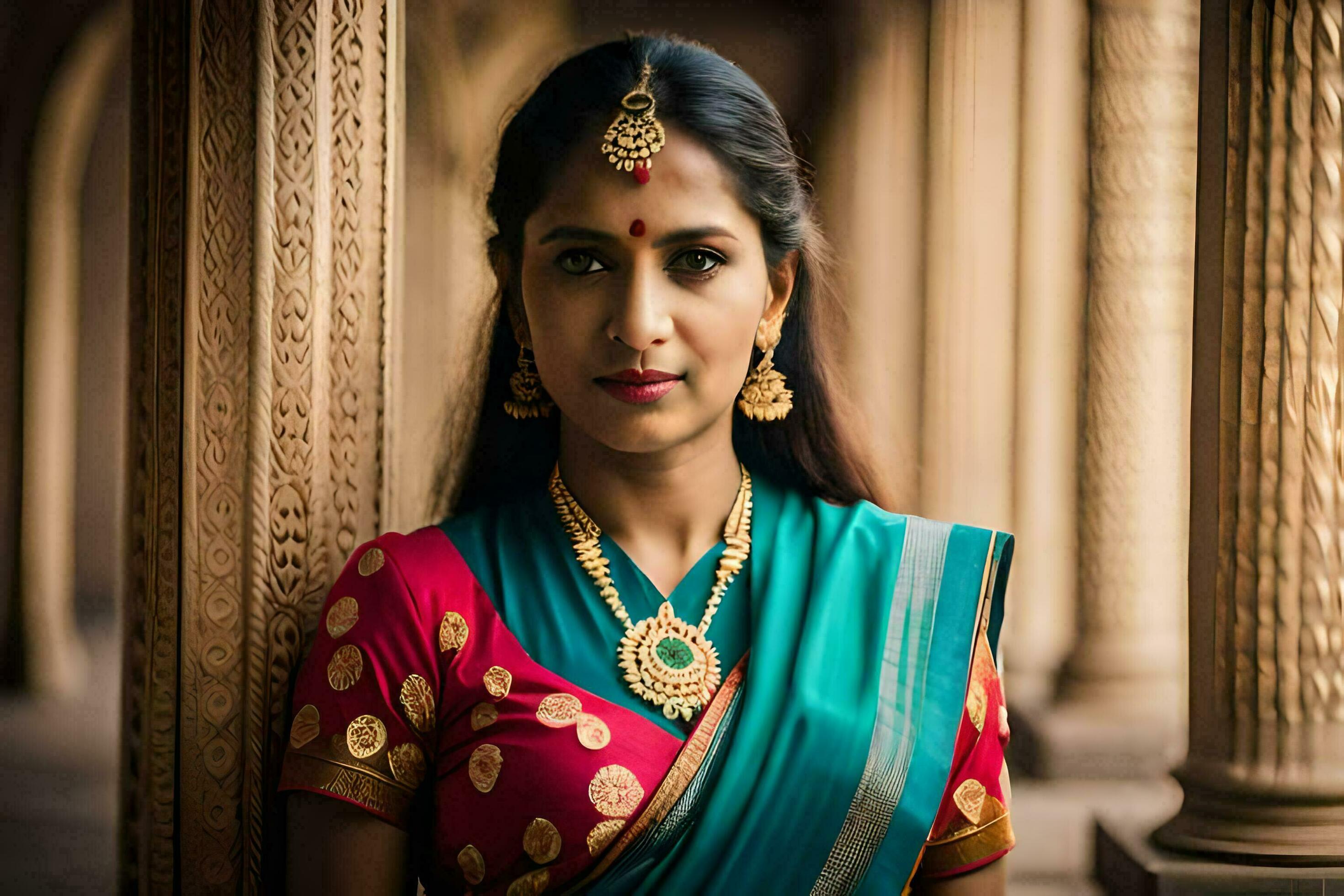 Premium AI Image  Simple looking Indian girl wearing a saree