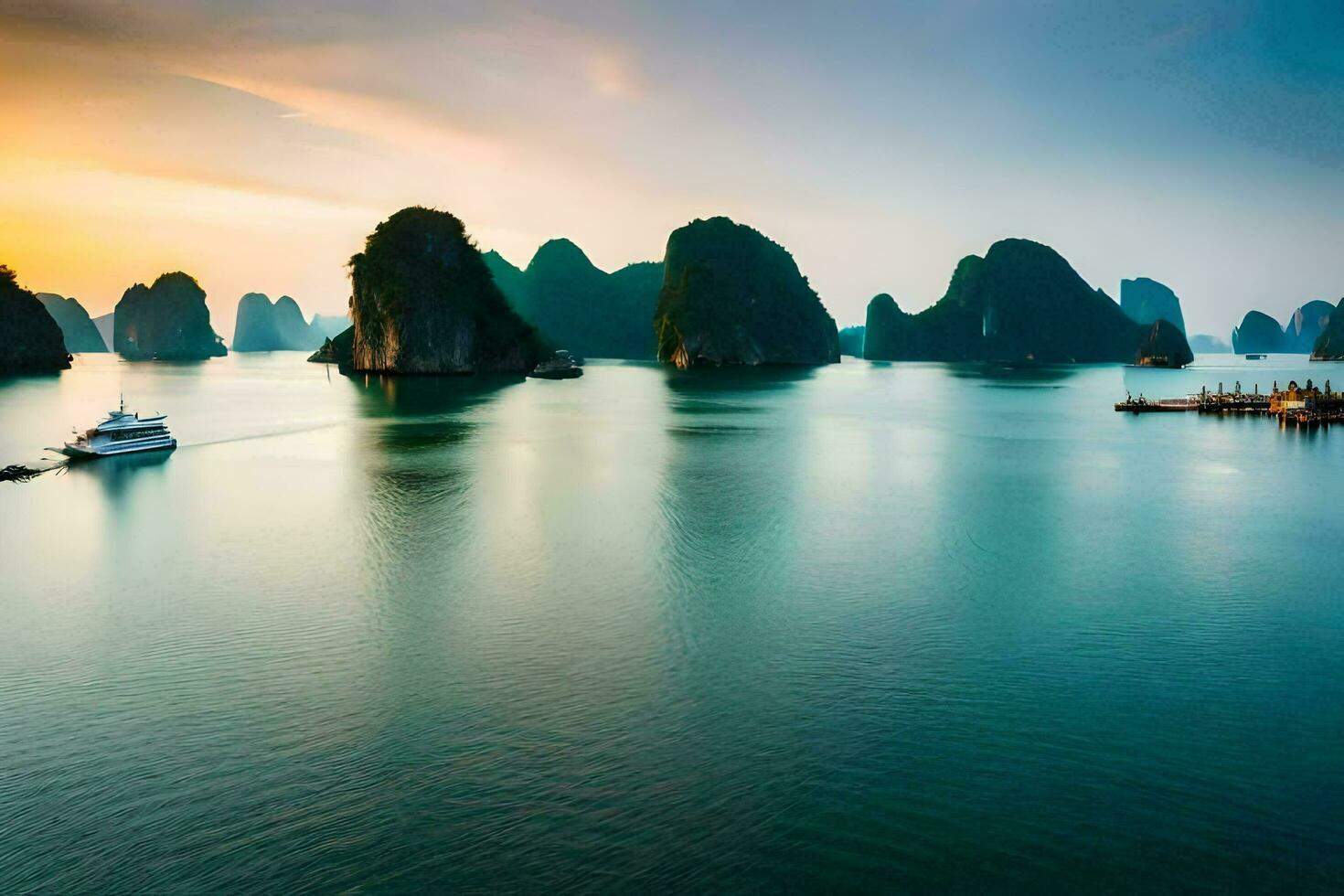 the sunset over halong bay. AI-Generated photo