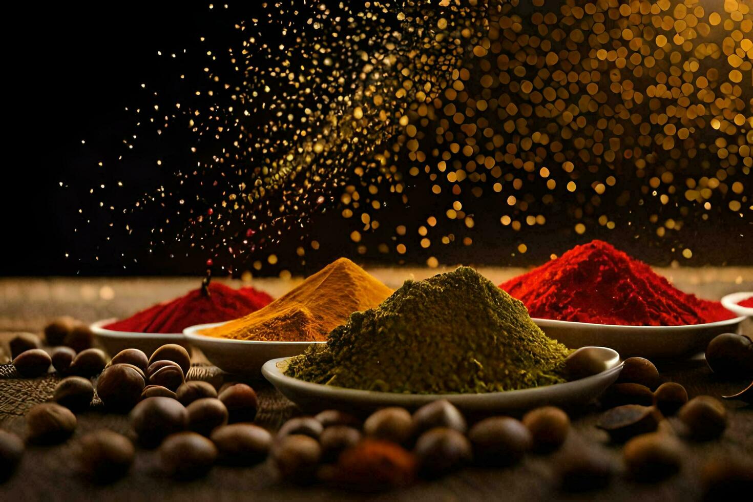 spices and spices on a wooden table. AI-Generated photo