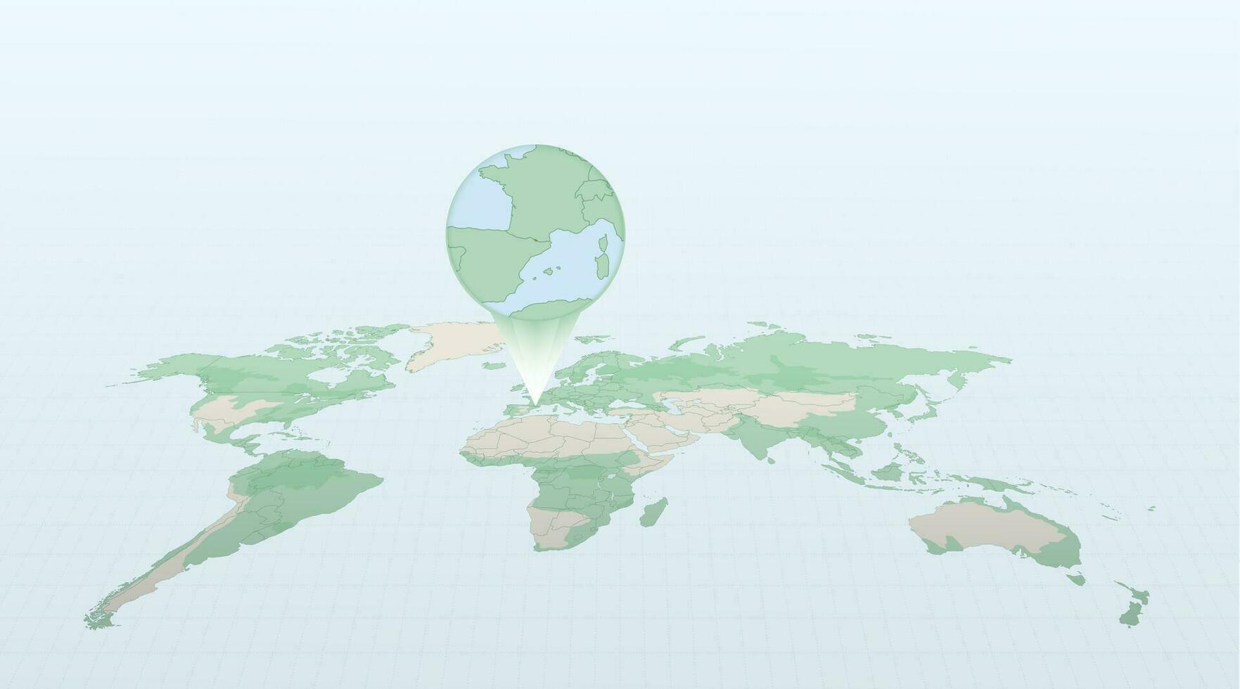 mundo mapa en perspectiva demostración el ubicación de el país andorra con detallado mapa con bandera de andorra vector