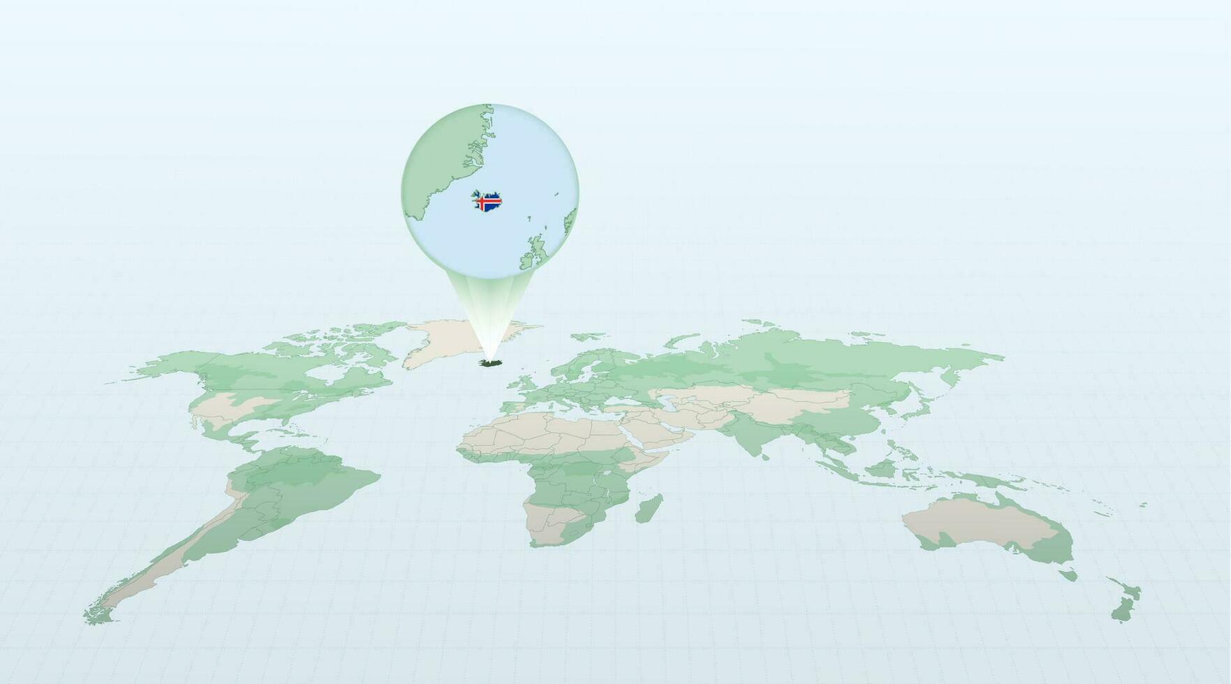 mundo mapa en perspectiva demostración el ubicación de el país Islandia con detallado mapa con bandera de Islandia. vector