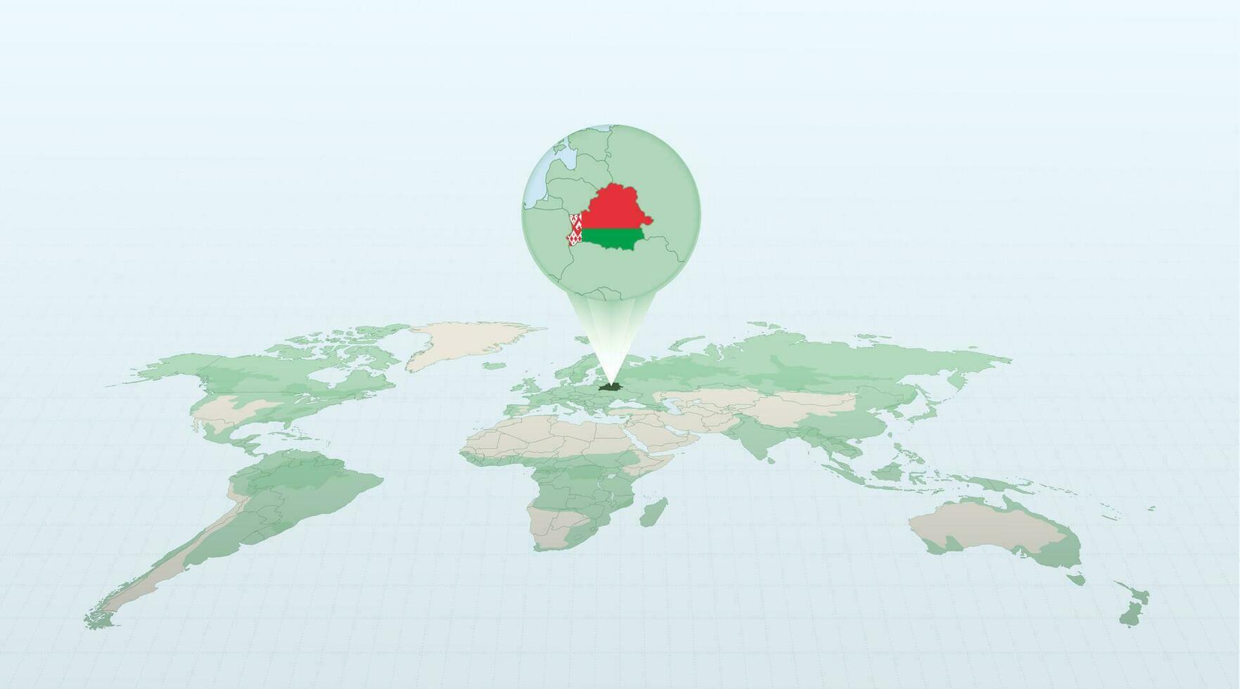 mundo mapa en perspectiva demostración el ubicación de el país bielorrusia con detallado mapa con bandera de bielorrusia vector