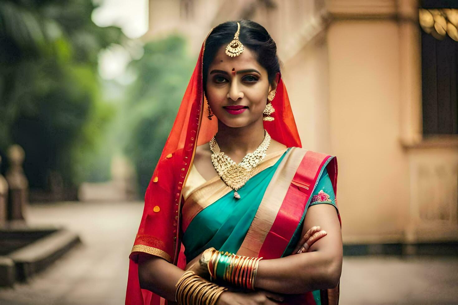 un hermosa indio mujer en tradicional atuendo. generado por ai foto