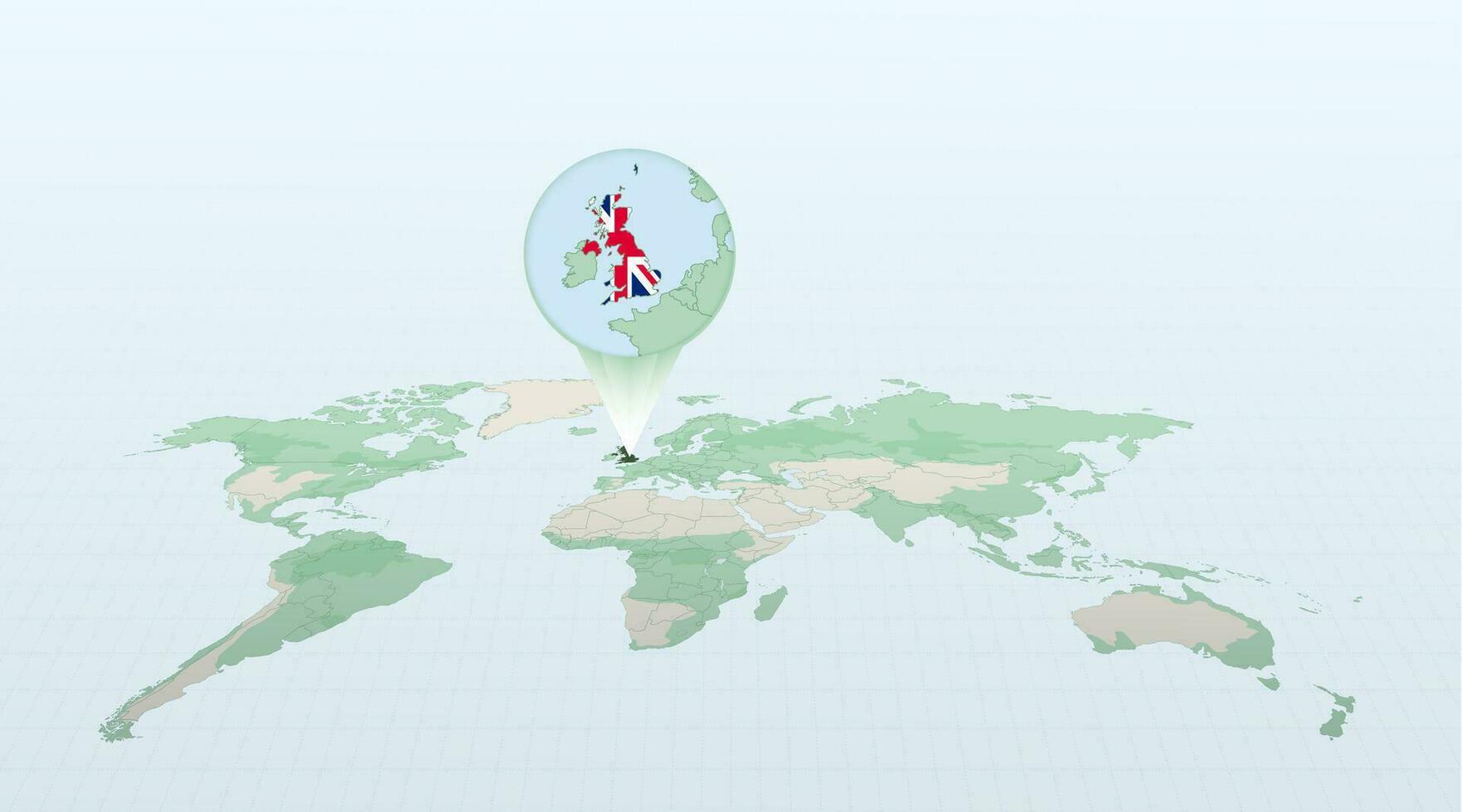 World Map In Perspective Showing The Location Of The Country United World Map In Perspective Showing The Location Of The Country United Kingdom With Detailed Map With Flag Of United Kingdom Vector 