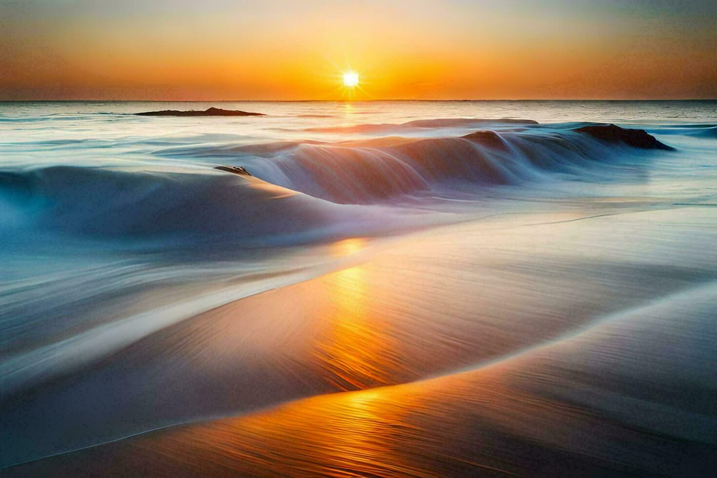 the sun sets over the ocean in this photo. AI-Generated photo