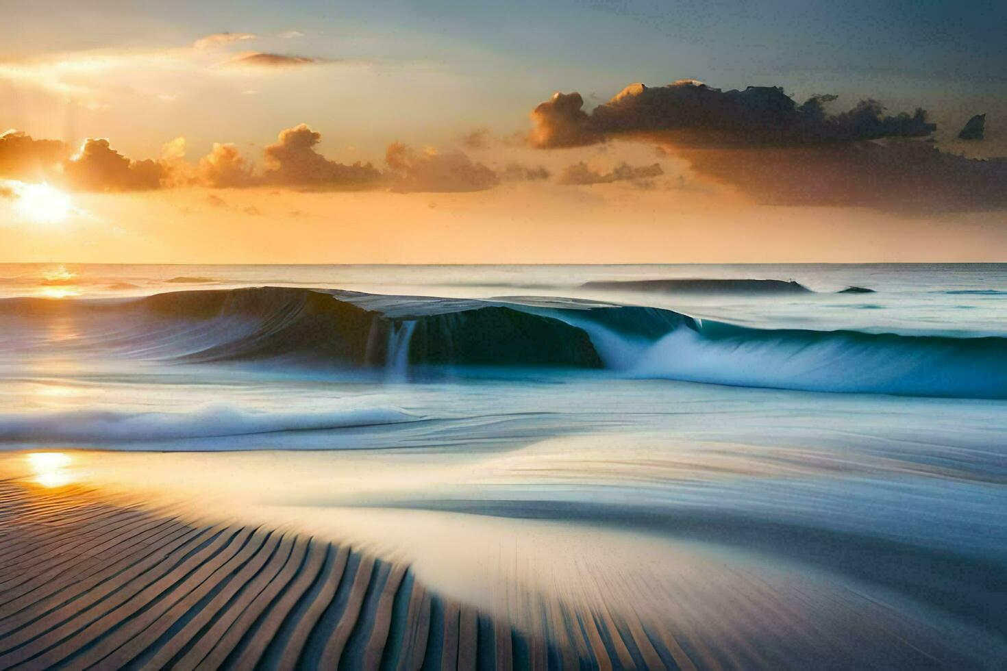 the sun sets over the ocean waves. AI-Generated photo