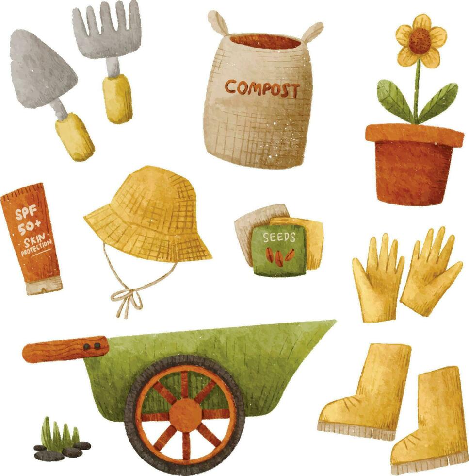 collection of gardening tools. gardening. illustration of gardening tools. garden tools. farming tools. vector