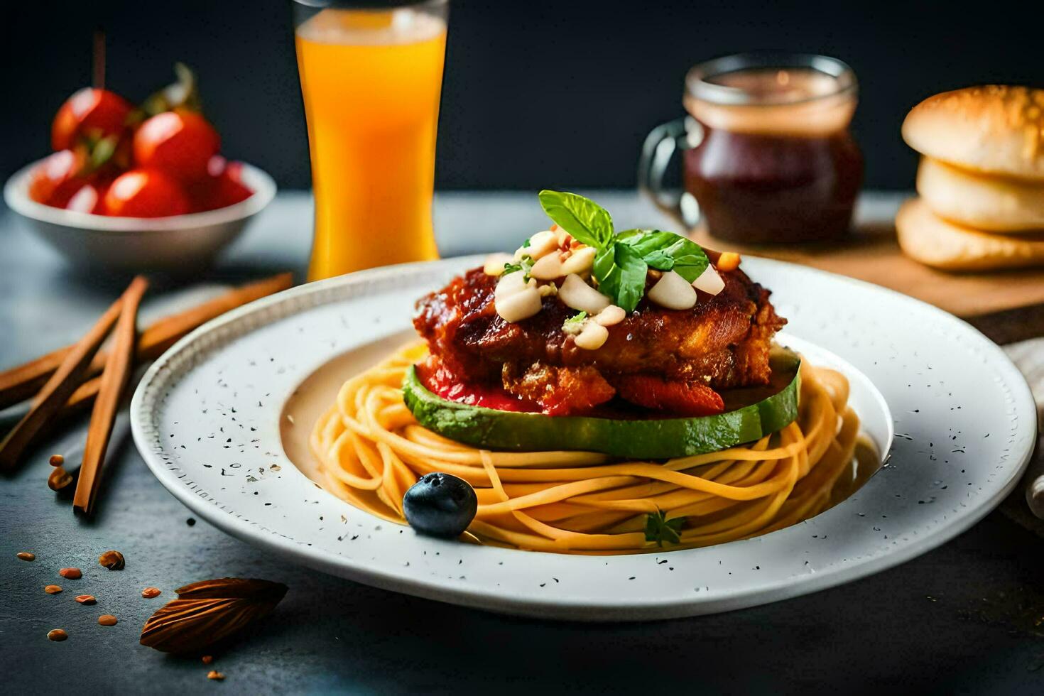the food is served on a plate with a knife and fork. AI-Generated photo