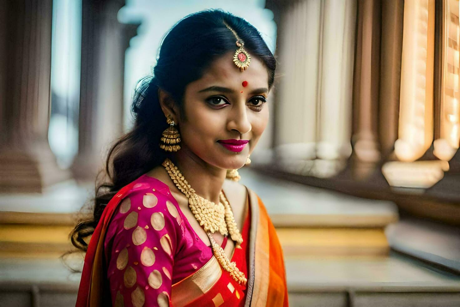 a beautiful indian bride in a traditional sari. AI-Generated photo