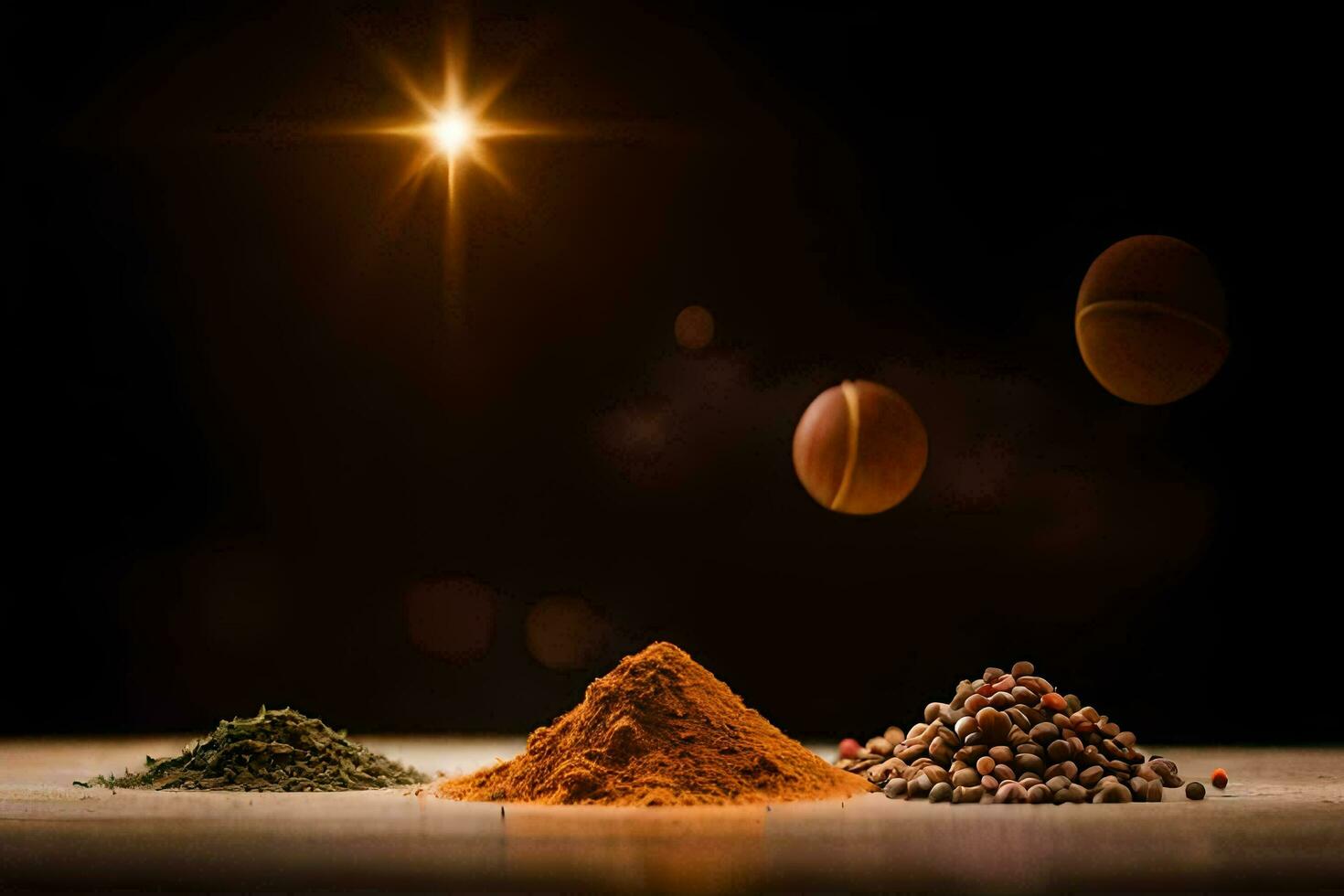 spices and spices on a wooden table. AI-Generated photo