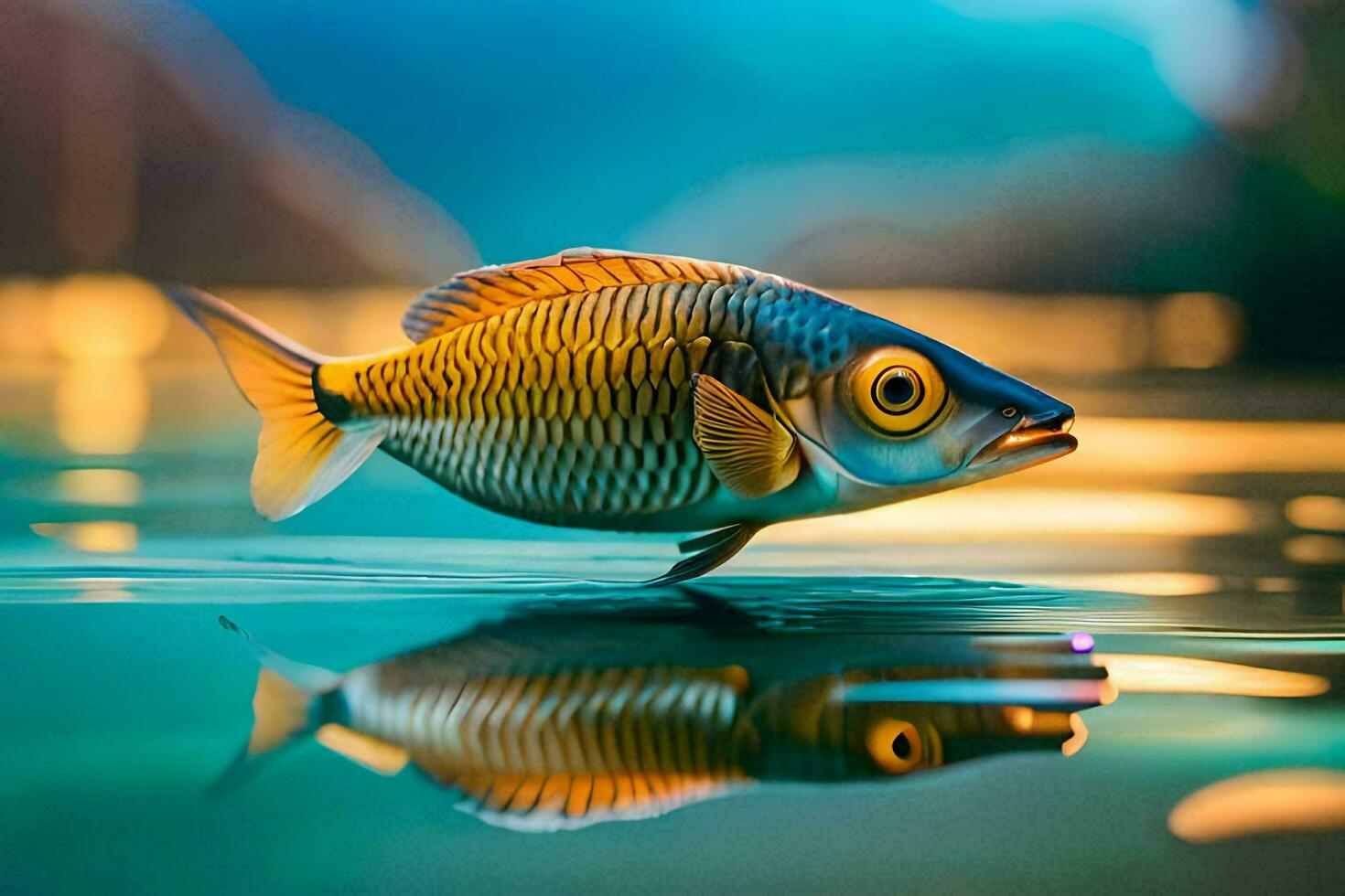 un pescado es reflejado en el agua. generado por ai foto