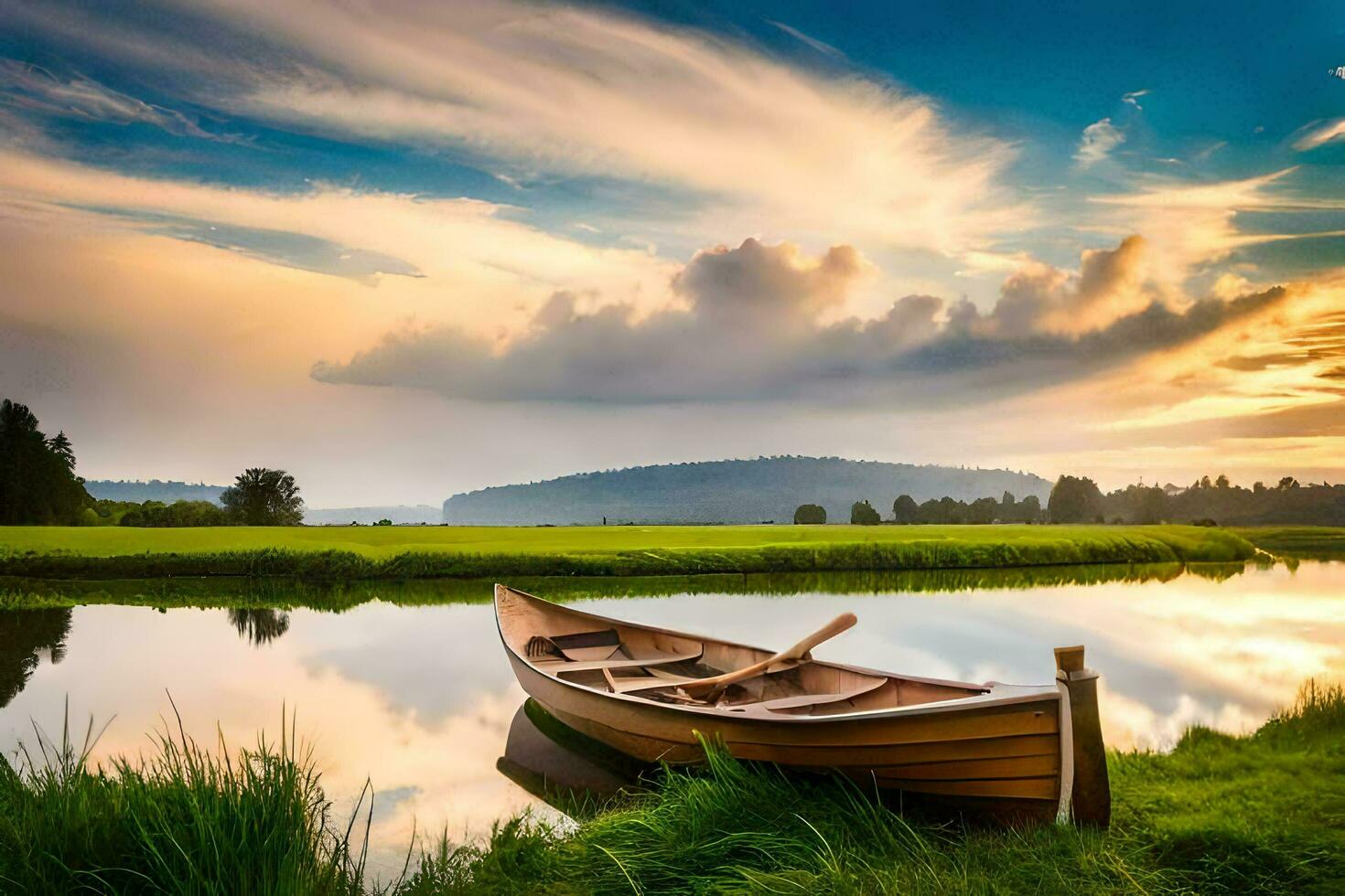 a boat on the lake. AI-Generated photo