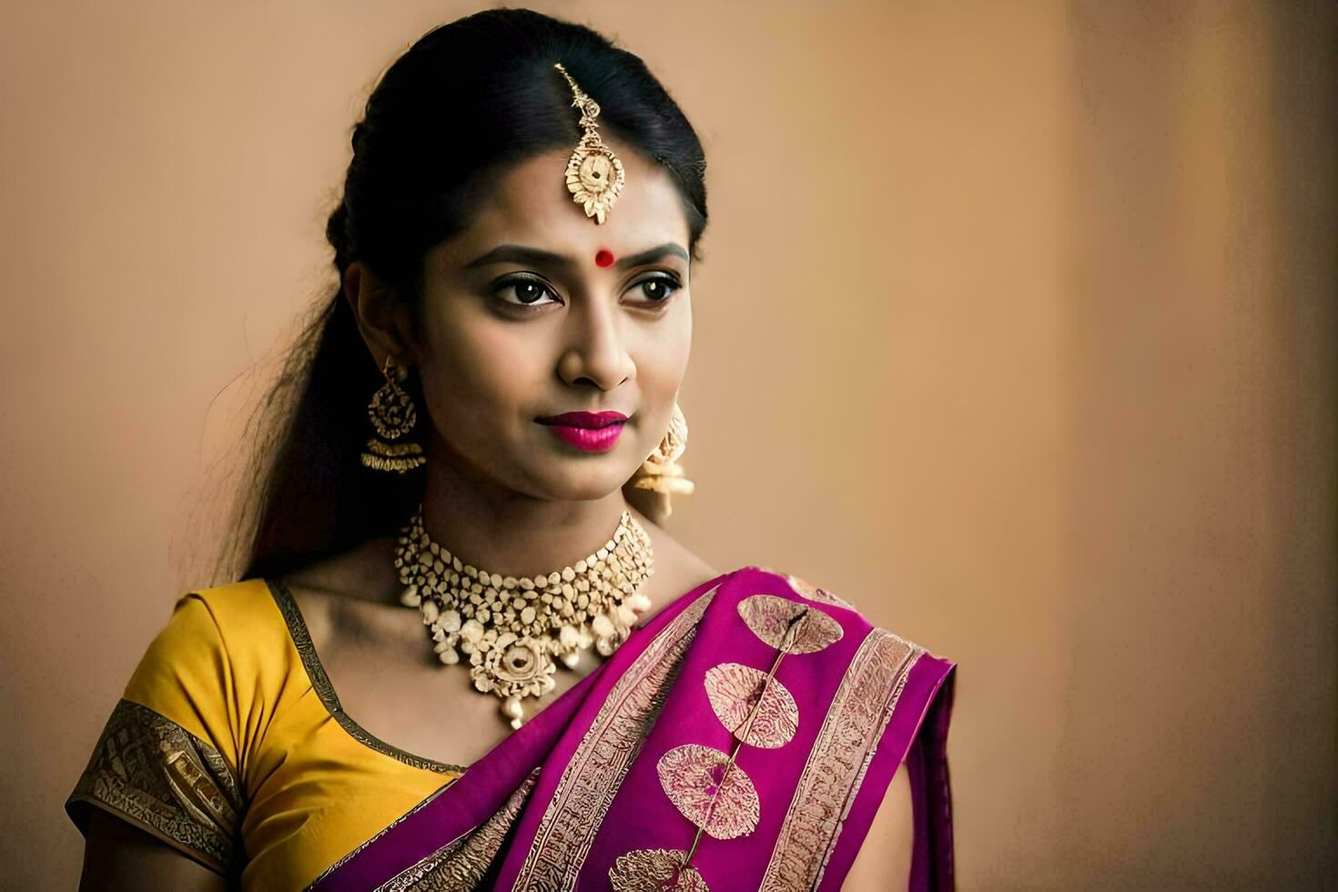 a beautiful indian woman in a traditional sari. AI-Generated photo