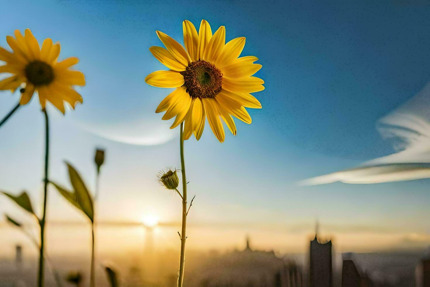 sunflowers in the city. AI-Generated photo