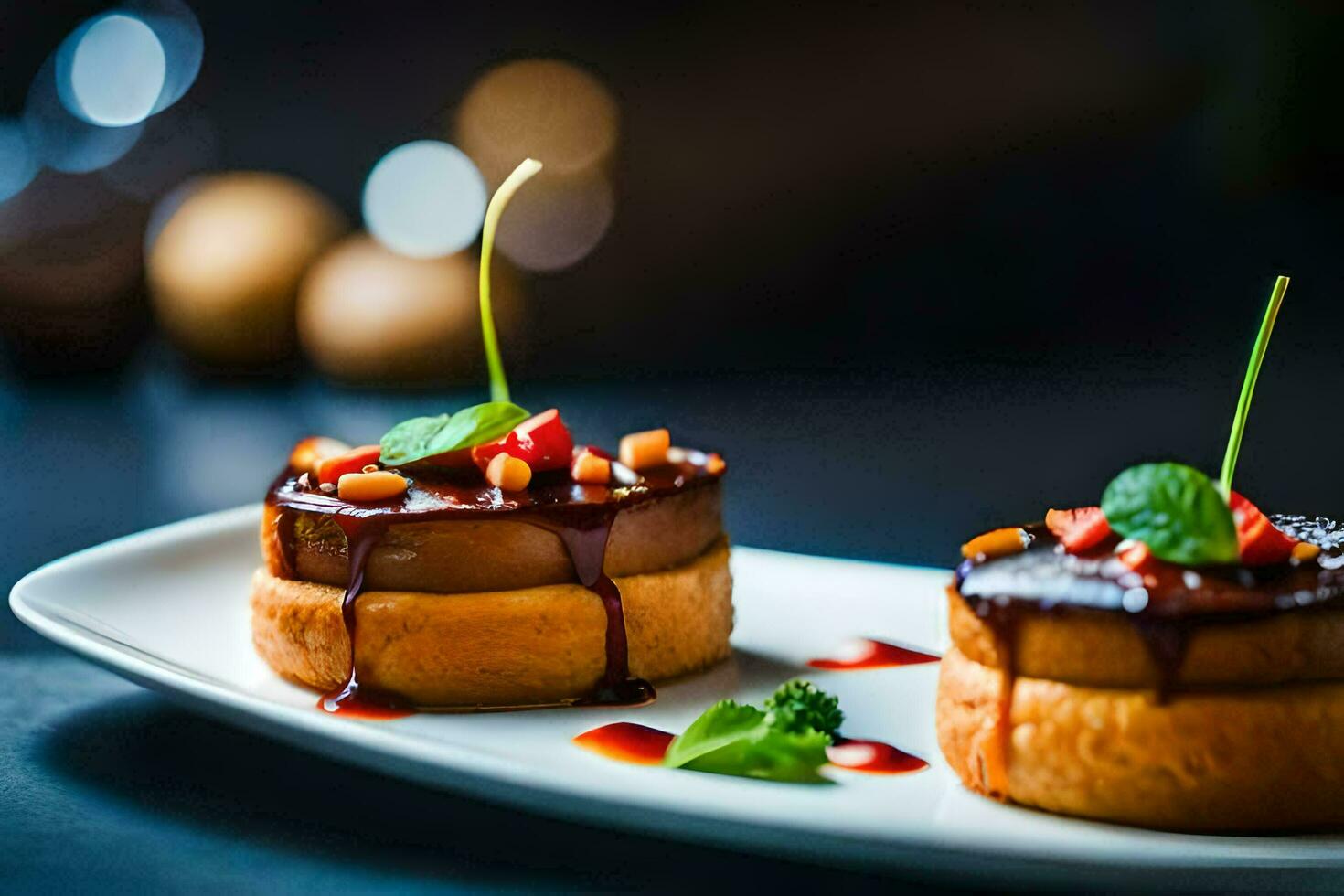 two small cakes on a white plate. AI-Generated photo
