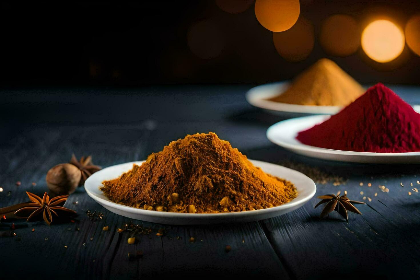 spices in a bowl on a wooden table. AI-Generated photo